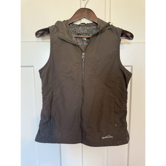 Eddie Bauer Hooded Vest Women's Medium Brown Hiking Camping Gorpcore - Picture 1 of 8